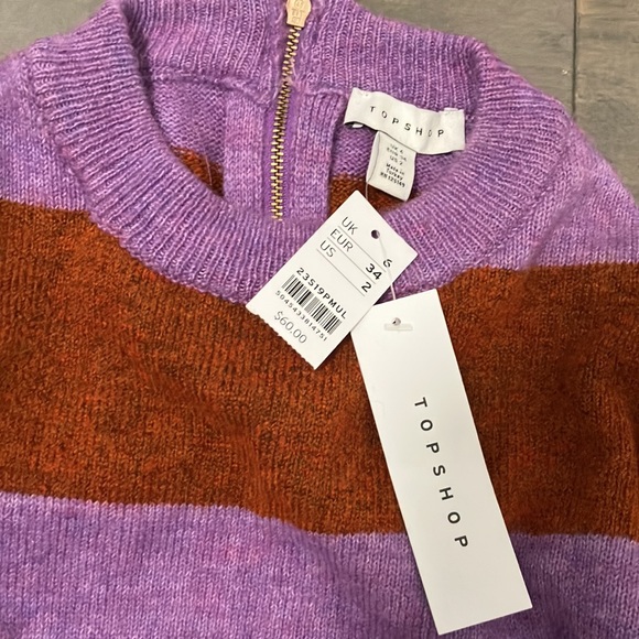 NWT Topshop Striped Cropped Sweater Size 2 - Picture 4 of 8